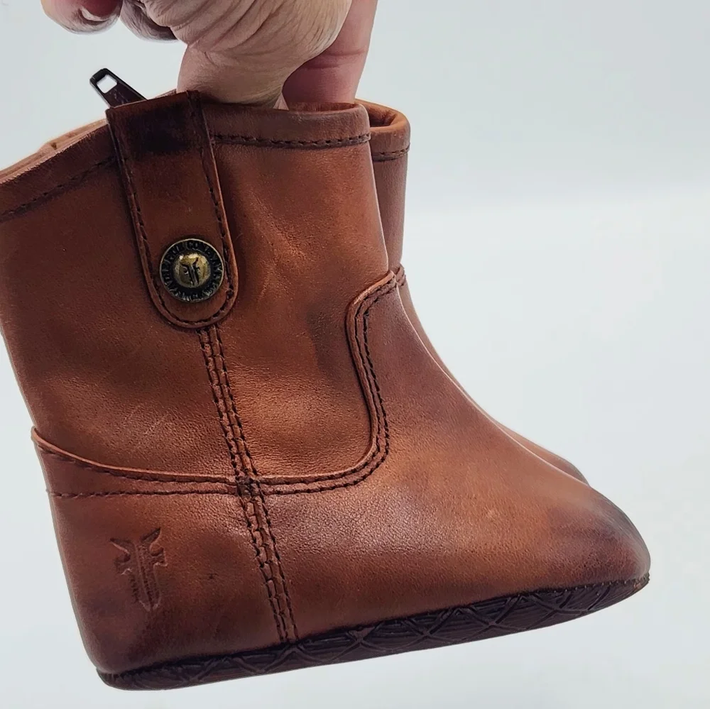Frye Cognac Leather Infant Baby‎ Soft Sole Crib Shoes Booties Size 1 (YTH1)